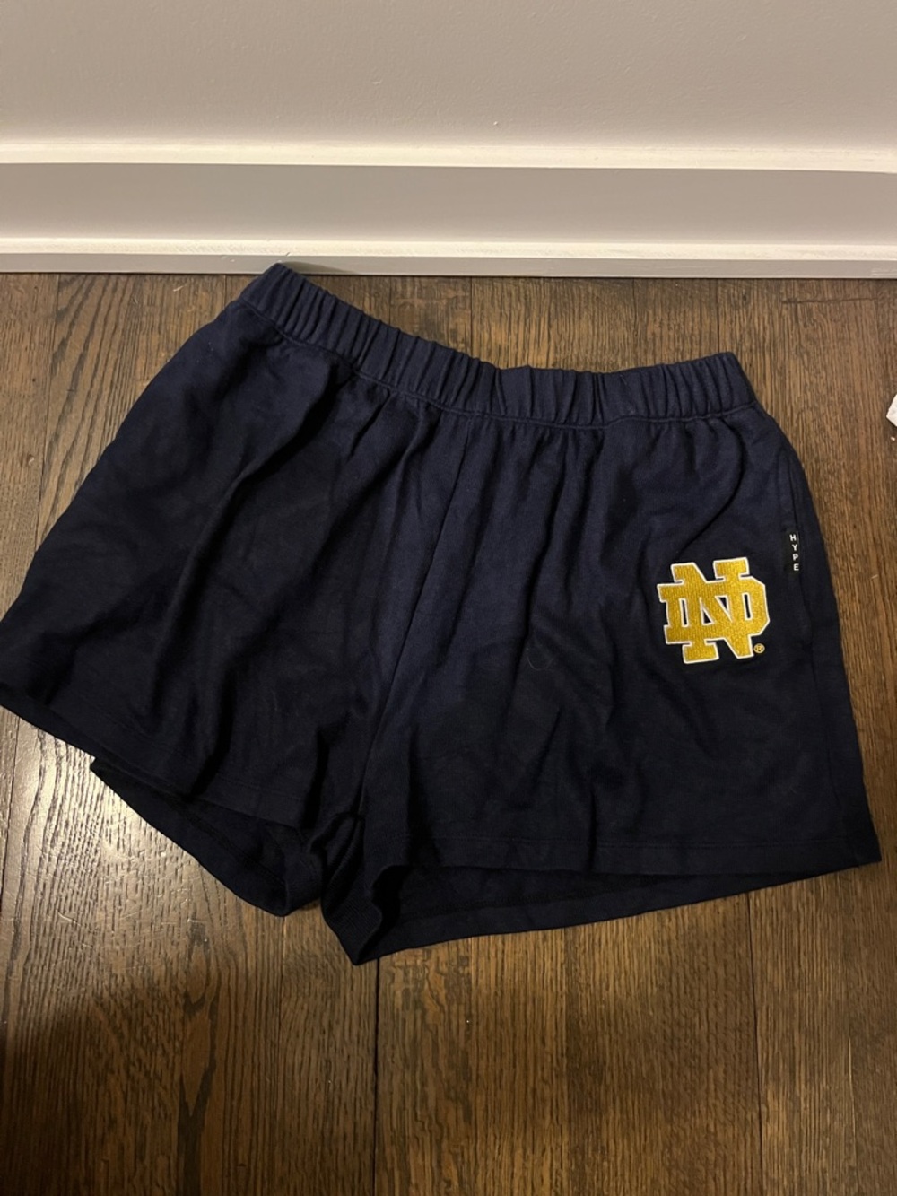 Women's Navy Athletic Shorts with Gold Notre Dame Logo
